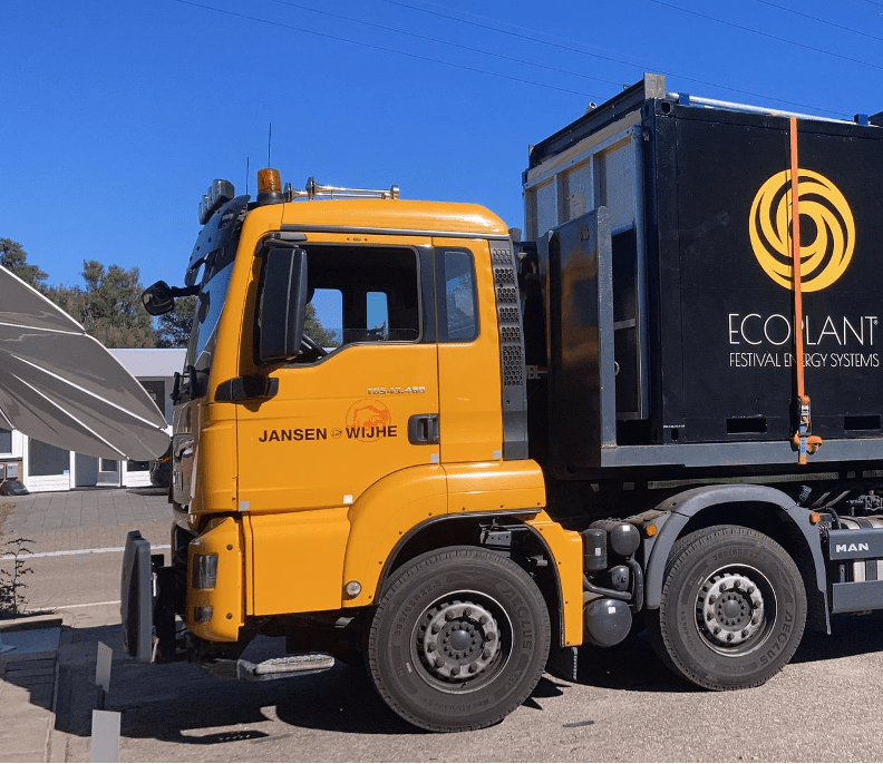 Vrachtwagen met de Eclips achterop, makkelijk vervoer Ecoplant.
